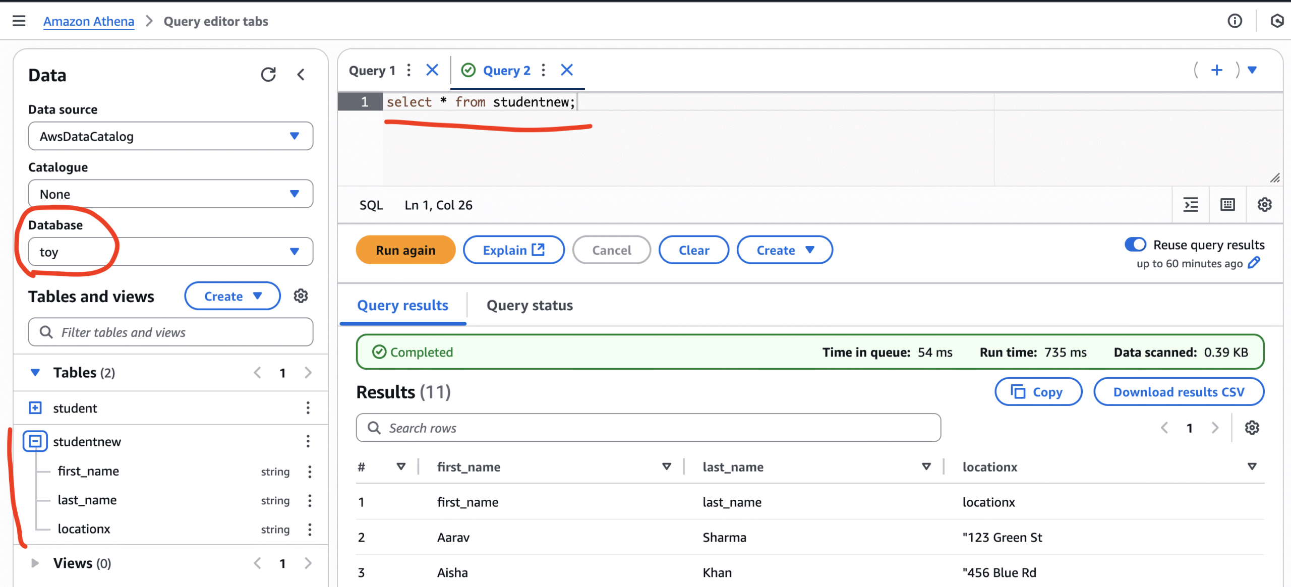 Visual ETL job in AWS Glue Athena Output
