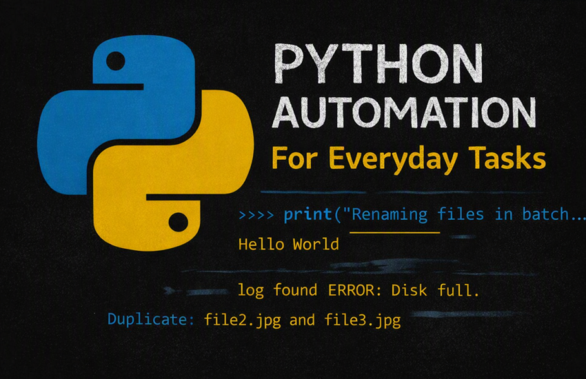 Python automation for everyday tasks blog graphic with code snippets